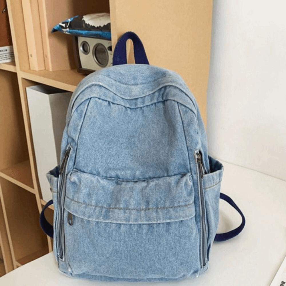 Japanese Style Denim Backpack Y2K Solid Crossbody Bag Portable Vintage Handbag Women&Men