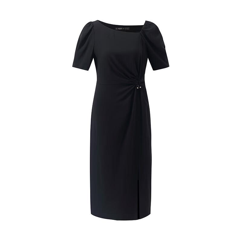 GOELIA Asymmetric Collar Pleated Little Black Dress