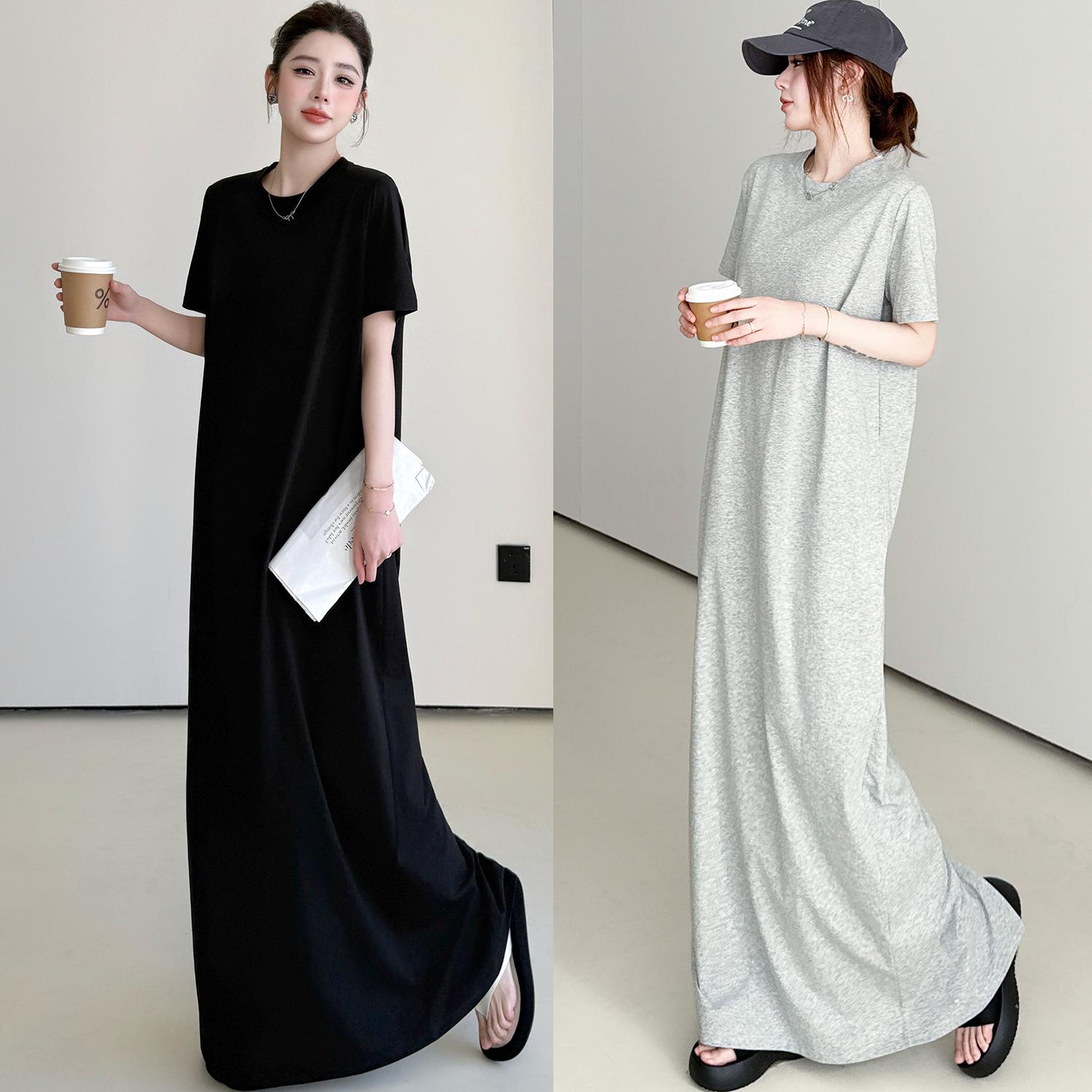 

61035# Stylish Women s Over-the-Knee Slimming T-Shirt Dress - Simple, Modern, Short-Sleeved, and Loose-Fitting 4XL серый