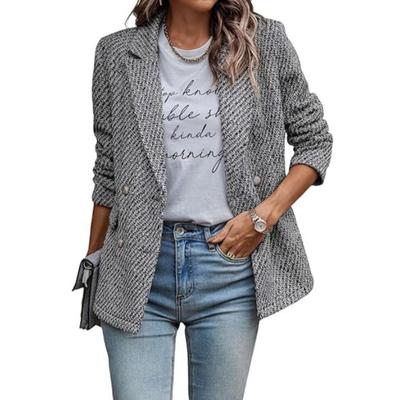 Women Autumn Winter Fashion Casual Plaid Coat Suit Lapel Double Breasted Suit Commuter Coat