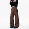 Brown cleanfit wide-leg jeans men's American high street vibe tooling pants slim straight trousers