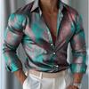 Camisas de Manga Larga con Estampado Floral Desgastado para Hombre, Cárdigan Casual, Botón Nuevo, Camisas de Moda Festiva