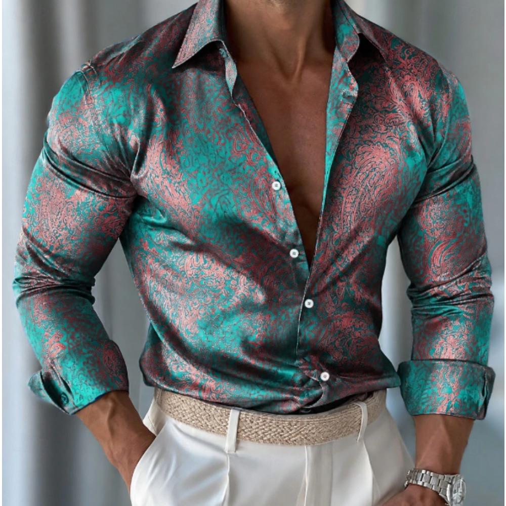 Camisas de Manga Larga con Estampado Floral Desgastado para Hombre, Cárdigan Casual, Botón Nuevo, Camisas de Moda Festiva