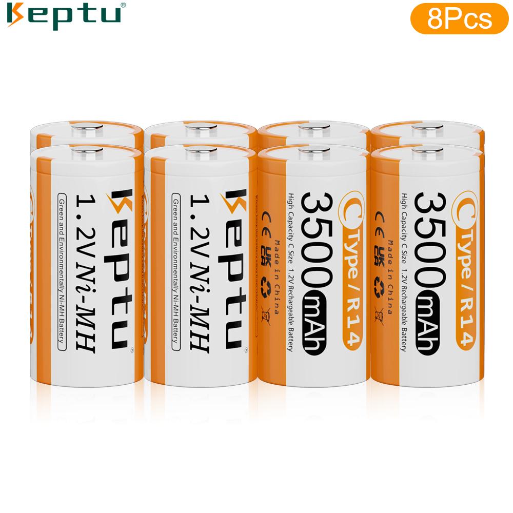 KEPTU 3500mAh 1.2V C Size Ni-MH Rechargeable Battery with Low Self Discharge for Household Flashlight Water Heater Toy