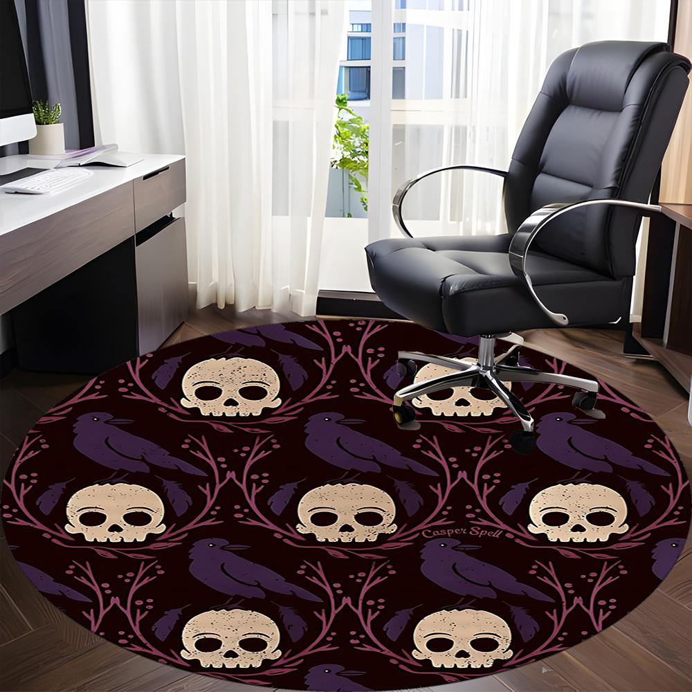 1pc Skulls Ravens Office Round Area Rug, Indoor Mat Suitable For Office, Under Office Chairs Bedroom Living Room Home Decor, Room Deco169
