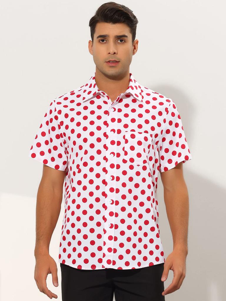 Lars Amadeus Slim Fit Polka Dot Dress Shirt with Collar and Size 2XL Men's Button-Down Pockets, Red,