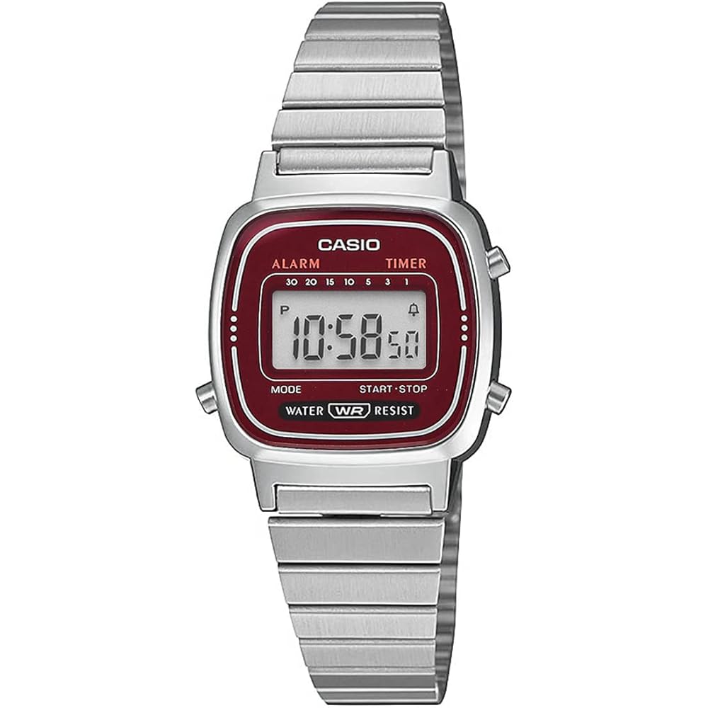 Casio LA670WA-4 Women s Digital Watch Silver Burgundy New Design Overseas Model
