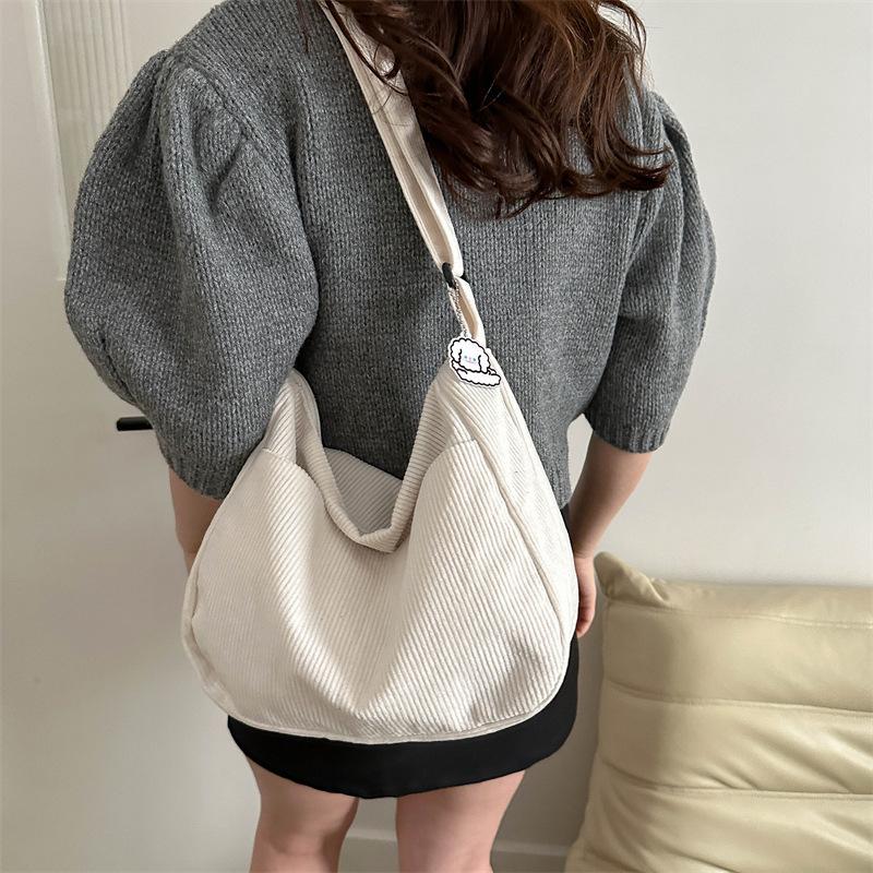 Cotton Corduroy Shoulder Bag for Women Large Capacity Crossbody Purse Jelly Style Daily Tote