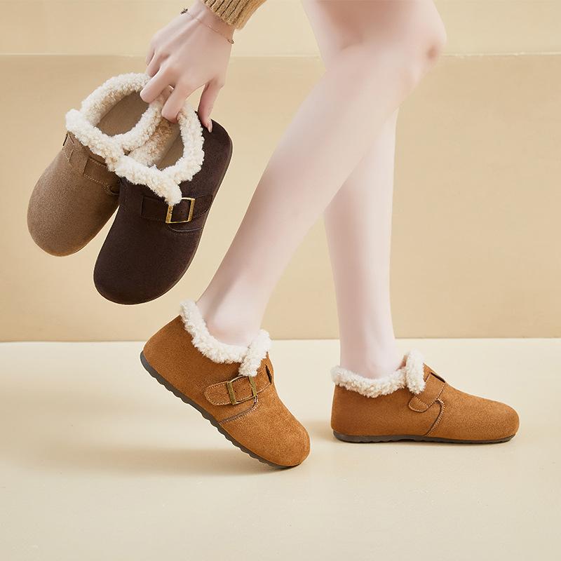 Women's Winter Warm Mini Snow Boots Fuzzy Faux Suede Walking Shoes for Women Casual Anti-Slip Comfortable Platform Short Booties With Faux Fur Lined