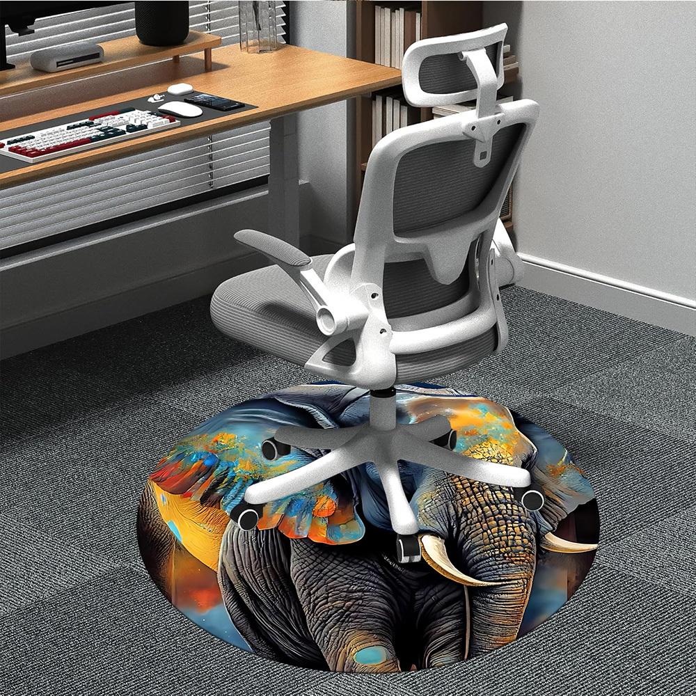 1PC Elephant Office Round Area Rug, Indoor Mat Suitable ForOffice, Under Office Chairs Bedroom Living Room Home Decor, Room Deco, D030