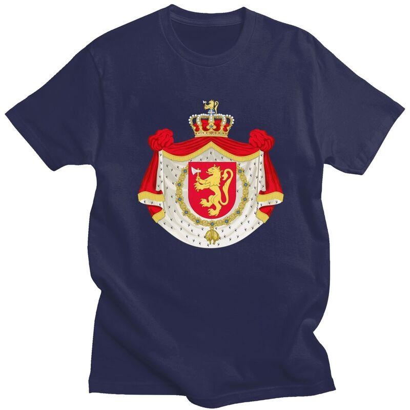 Custom Coat Of Arms Of Norway T Shirts Men Pure Cotton Tee Tops Norwegian Flag Tshirt Short Sleeve Casual Tshirt Clothing