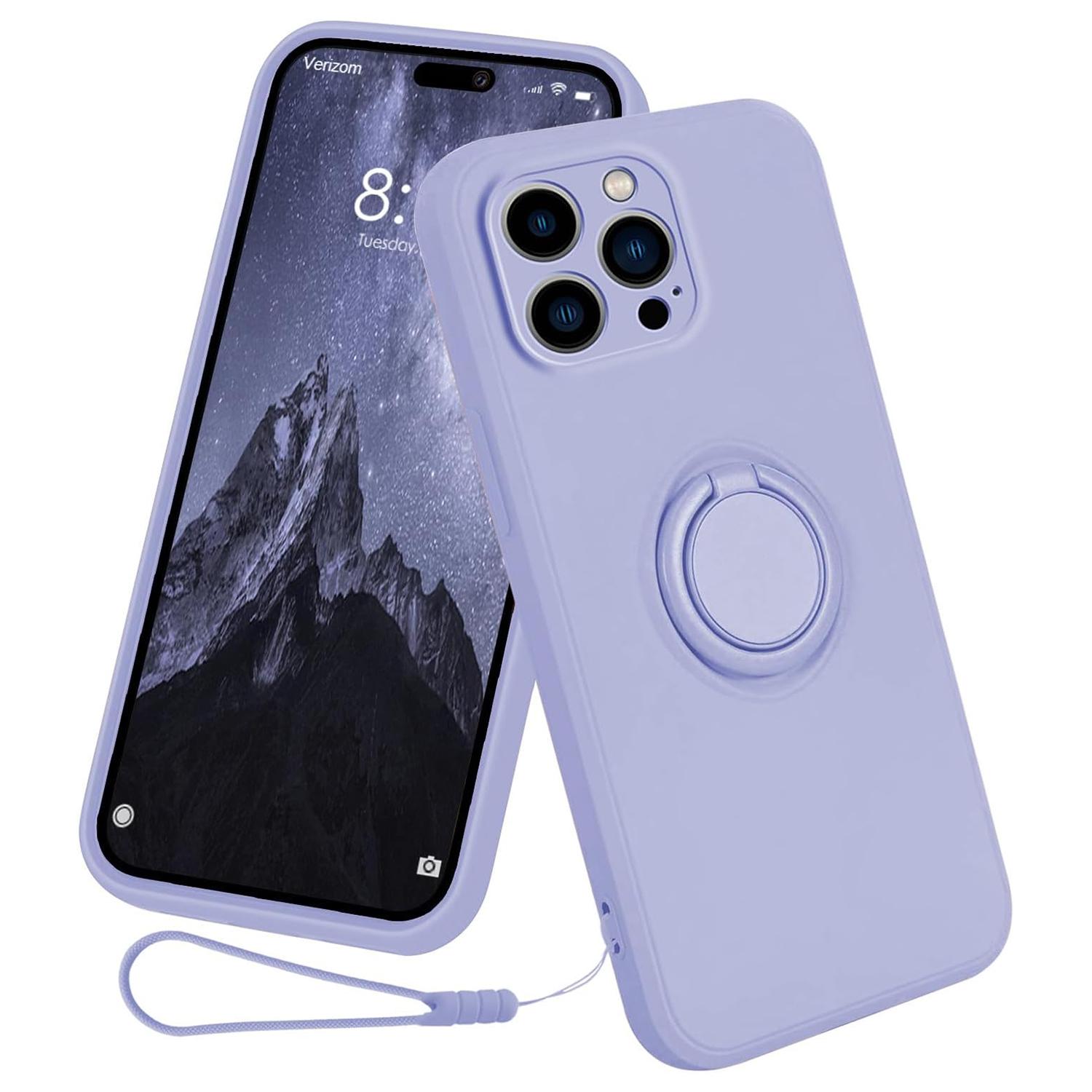 

For iPhone 16 Pro Max Case Ring Kickstand Phone Cover with Strap Light Purple