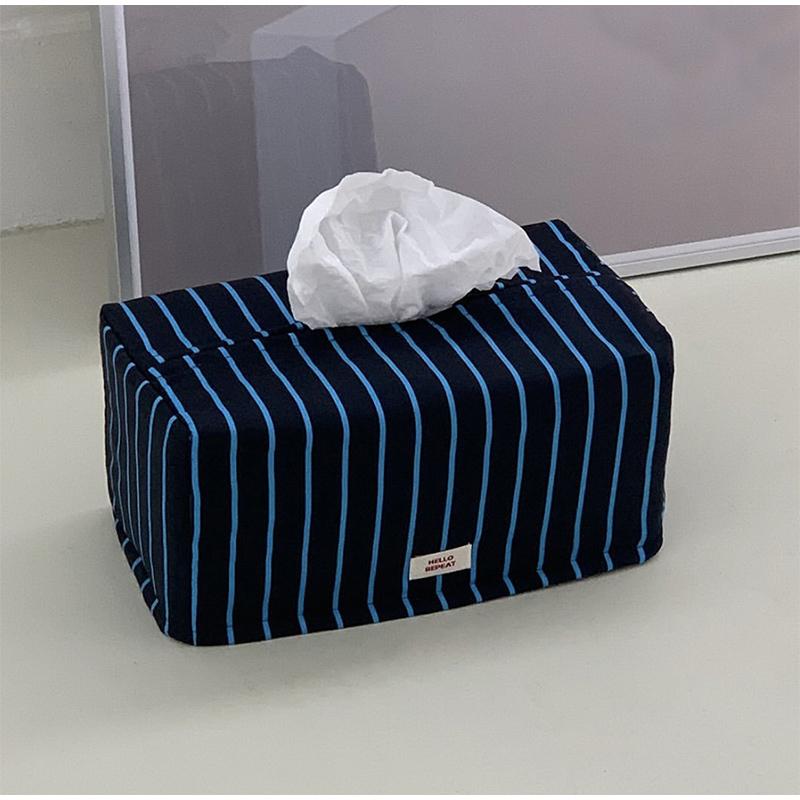 Creative Retro Striped Tissue Box Living Room Home Storage Box Room Desktop Decoration Tissue Box, Fabric Tissue Storage Bag New
