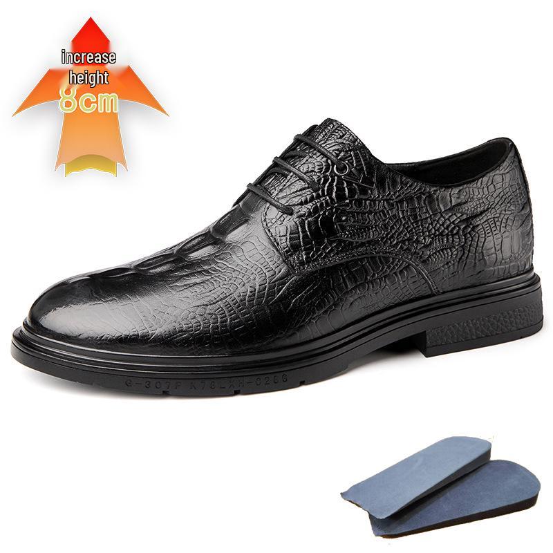 Men's Crocodile Pattern Leather Lace-up Shoes - Round Toe, Business Casual & Formal Style