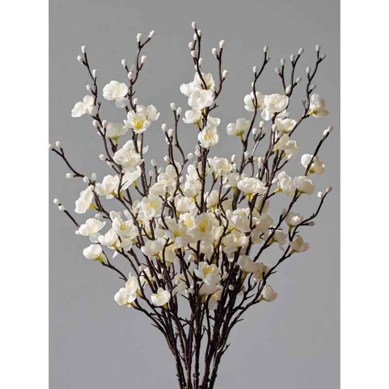 1pcs Artificial Flowers White Plum Blossom 21.7'' Fake Wintersweet Long Stem Plastic Flowers Home Hotel Office Wedding Party Garden Decor