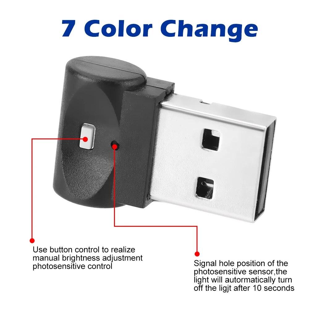 Mini USB Car Foot Light PC Auto Interior 7 Colors RGB LED Atmosphere Light Decorative Lamp Plug And Play Emergency Lighting