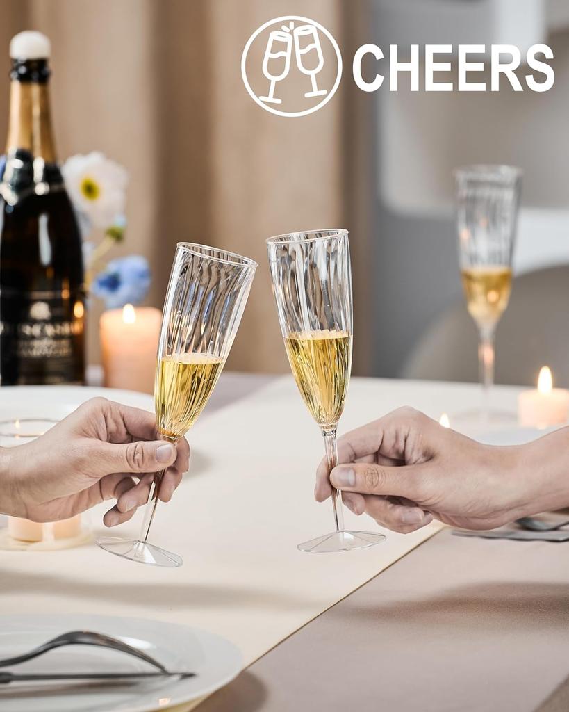 24Pcs Clear Plastic Champagne Flutes, 6 Oz Disposable Wine Glasses for Party, Wedding, Holiday, Picnic, Cocktail & Toasting