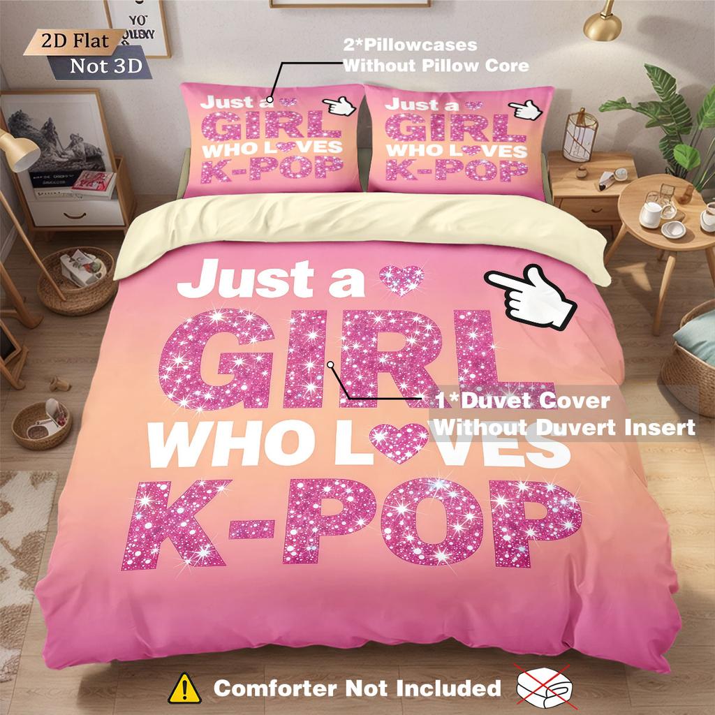 3 Stück K-Pop Mädchen Buchstabendruck kernlose Bettwäsche Mehrgröße Schlafzimmer Wohnheim Bettbezüge weich und maschinenwaschbar Dekoration