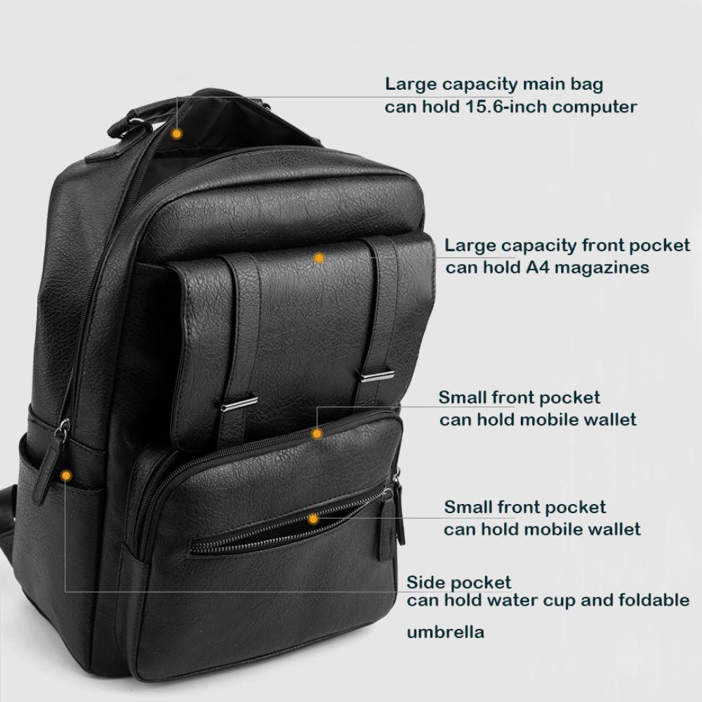 High Quality PU Leather Men's Backpack Solid Color Waterproof Computer Laptop Bag Durable Casual Travel Bag