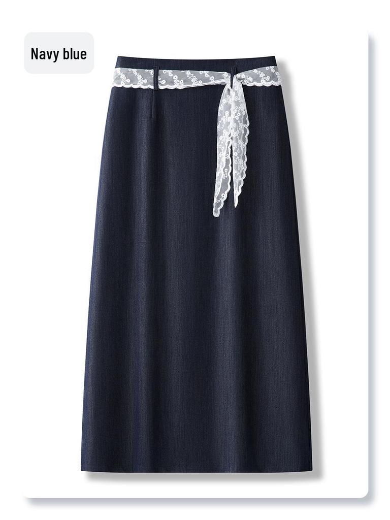 Damska biała koronkowa spódnica midi w kształcie litery A – dopasowana w biodrach, casualowa i petite, kolekcja lato 2025