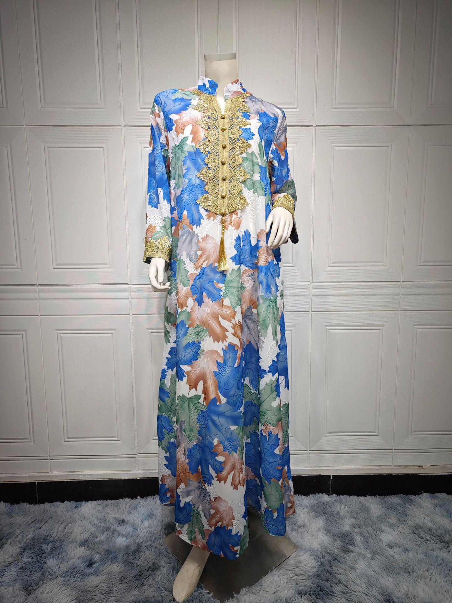 

AB353 Новое арабское платье Дубай 2024: Хиджаб для женщин с Ближнего Востока, лидер продаж S синий