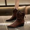 Fashion 2024 Autumn/winter Women Boots Genuine Leather Western  Women Shoes Pointed Toe Chunky Heel Chelsea Boots Retro Ankle Boots