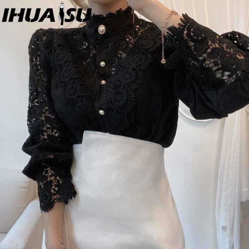 IHUASU Women's Fashion Casual Solid Color Print Long Sleeve Blouses & Shirts