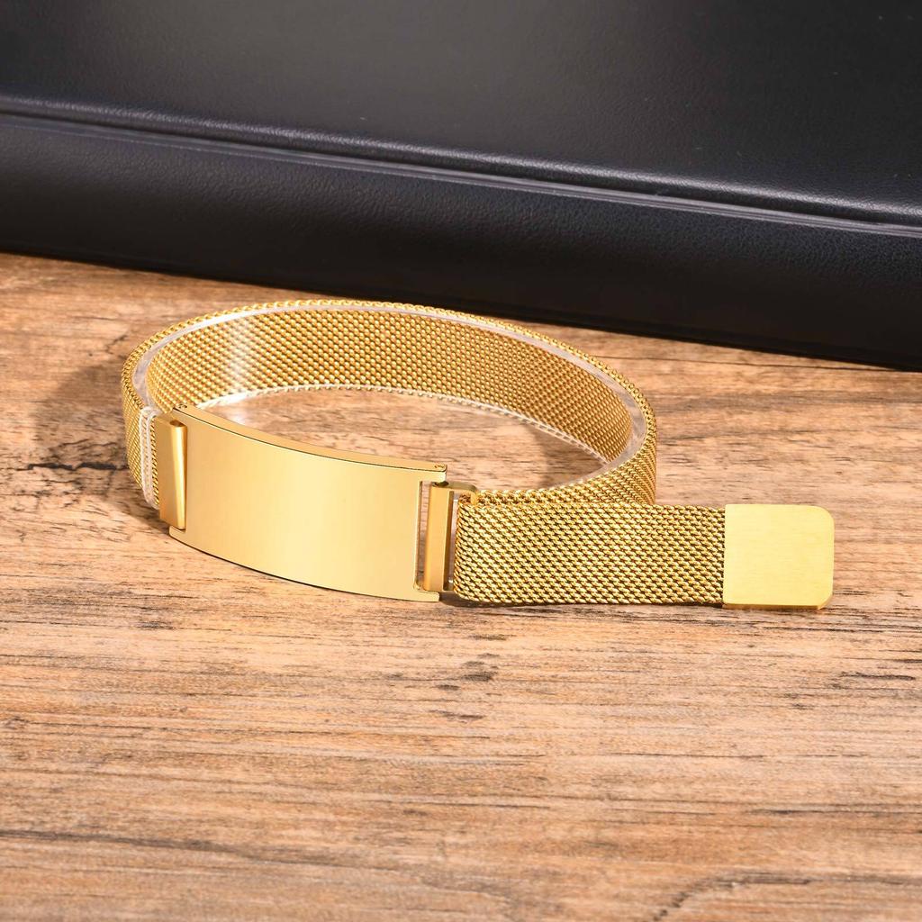 Persoanlized Medical Alert ID Emergency Bracelet, Adjustable Stainless Steel Mesh Chain Free Engrave Bracelets For Women Men