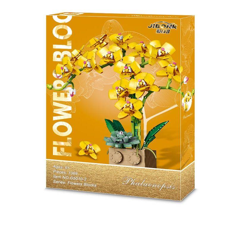 

Box With Flower Pot Building Block Yellow Red Purple Orchid Phalaenopsis Bouquet Potted Thanksgiving Flower New Year Home Decor
