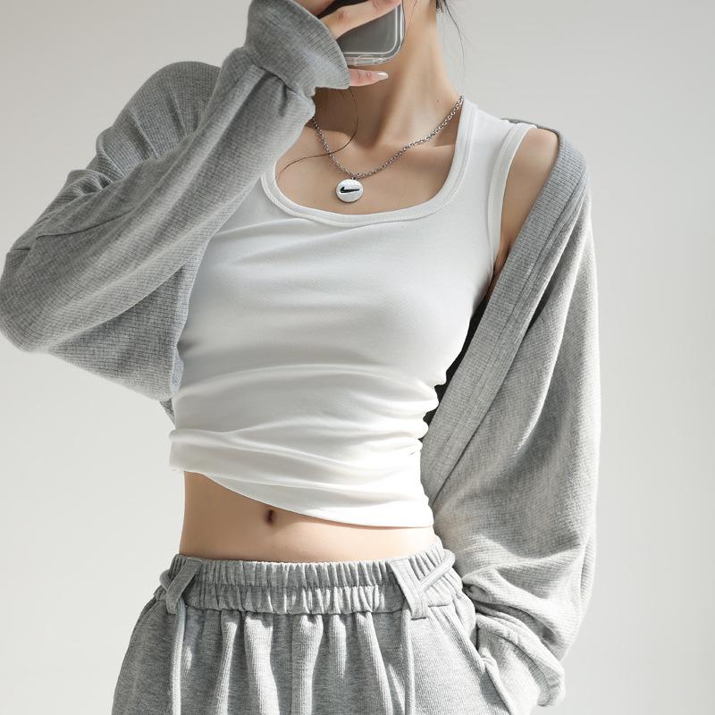 

Женская однотонная ребристая майка с U-образным вырезом, женская летняя базовая эластичная майка с U-образным вырезом, однотонная майка XL белый