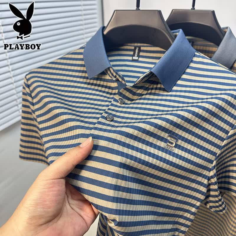 PLAYBOY Men's Ice Silk Striped Polo Shirt