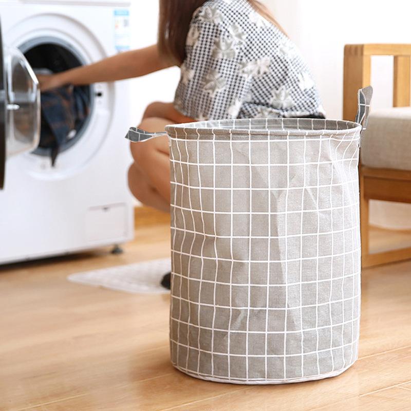 Household Dirty Clothes Basket Large Capacity Collapsible Plaid Fabric Toy Storage Bucket Storage Dirty Clothes Basket