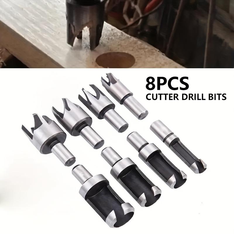 8-teiliges Holzlochstopfen-Schneider-Set - Schneidwerkzeug aus Kohlenstoffstahl für Holzbearbeitung Lochsägen-Schneiden (1/4 3/8 1/2 5/8)