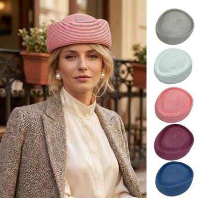 Sombrero de Paja Tejida de Color Sólido Gorro Estilo Francés Elegante Boina