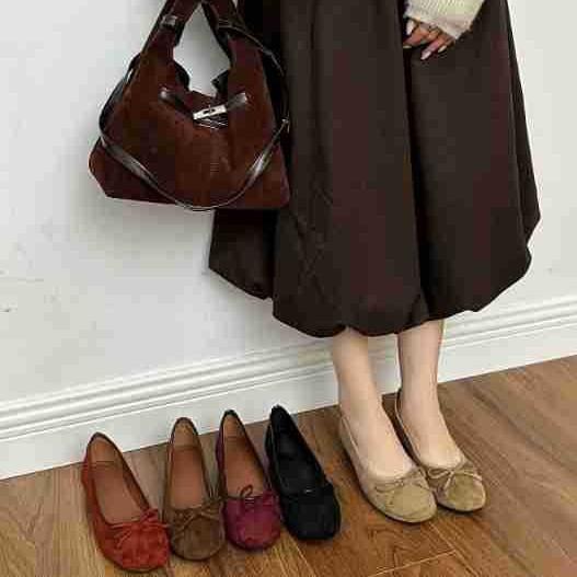 Women s Red Round Toe Bowknot Autumn French Style Pumps - Fashionable Footwear 35