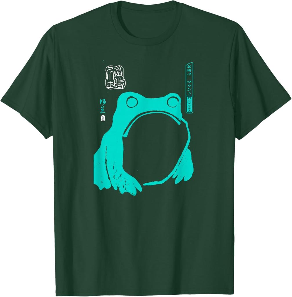 Japanese Frog Art Graphic Tee Vintage Sumie Ink Style Casual Cotton TShirt