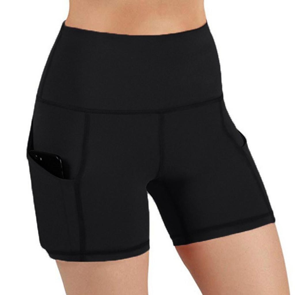 Lady Pocket High-waist Hip Stretch Underpants Running Fitness Yoga Shorts