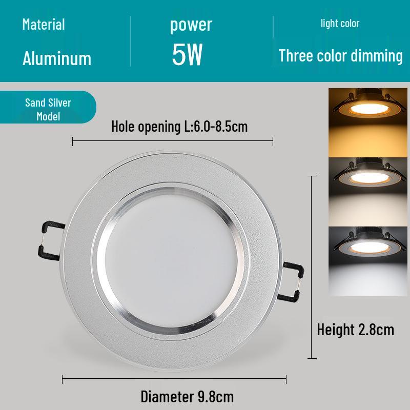 5W Dimmable Ceiling Downlight with 3-Color Settings