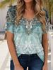 Summer Women's T-Shirt Bohemian Style 3d Print Casual Short-Sleeved V-Neck Loose Women's Clothes