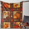 Autumn Harvest Pumpkin Plaid Flannel Throw Blanket Soft Decorative Bed Sofa Cover, Cozy Farmhouse Thanksgiving Holiday Print Gift for Home Decor
