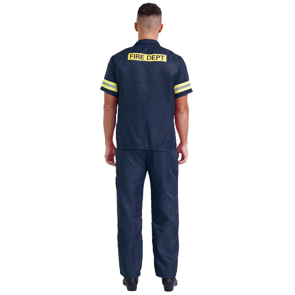 Adult Firefighter Dress Up Suit - 4-Piece Costume with Short Sleeve Jacket, Pants, Belt & Safety Helmet