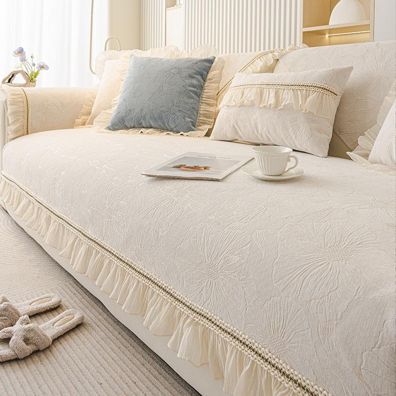 Cream Wind French Special-Shaped Sofa Cushion, New Four-Season Universal, Advanced Sense, Irregular Seat Cushion, Non-Slip Cover, Striped
