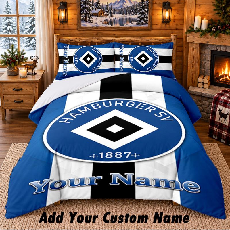 Set Biancheria da Letto 3 Pezzi con Motivo Hamburger SV, Nome Personalizzabile, Lenzuolo e Federe per Camera da Letto di Casa