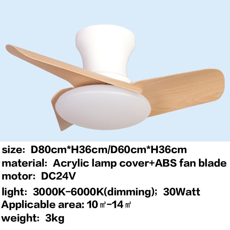 24" 32" DC Motor Small Ceiling Fan Lamp Electric Ceiling Fan With Light Bedroom  LED Tricolor Dimming Lighting Fan