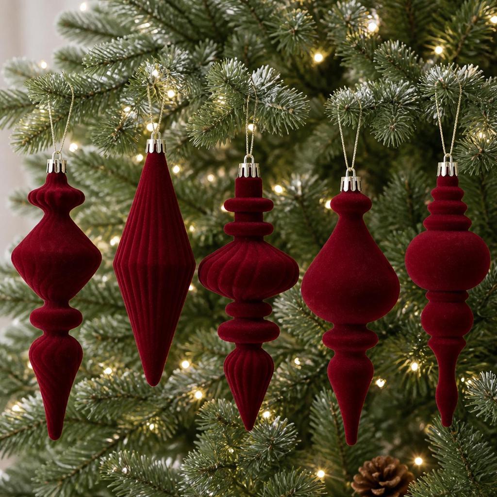 Tapered Flocked Long Strip Christmas Tree Ornaments for DIY & Party Decoration