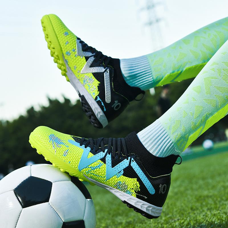 Children's Football Shoes Men's TF Velcro Teen Elementary School Girls Shredded Nails Football Shoes Lace-Up Sports Training Shoes