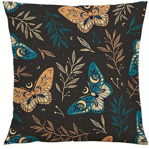 Home Decor Mystical Moon & Butterfly Pattern Pillowcase Pattern Cushion Cover Suitable for Sofa Bedroom Car Pillow Cover