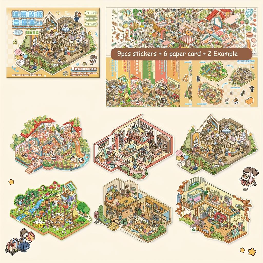 Multi Style 3D Cartoon Travel Landscape Sticker Set DIY Game Books DIY Miniature Scene Visual Stacking Sticker For Birthday Gift