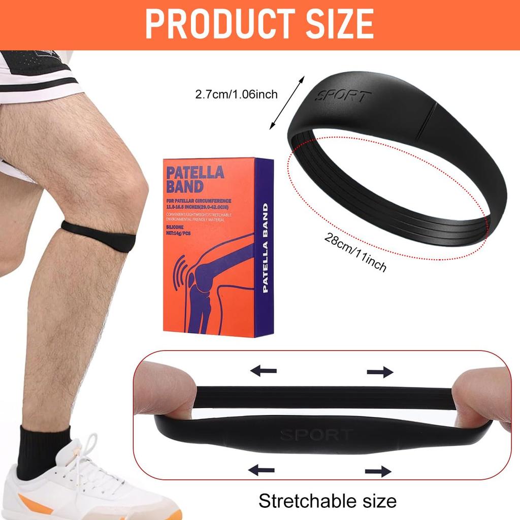 HANNEA® 2 PCS Knee Support for Men Gym Silicone Stretchy Knee Band for Pain Relief 26mm Wider Patellar Support Adjustable Patella Strap Soft Desi