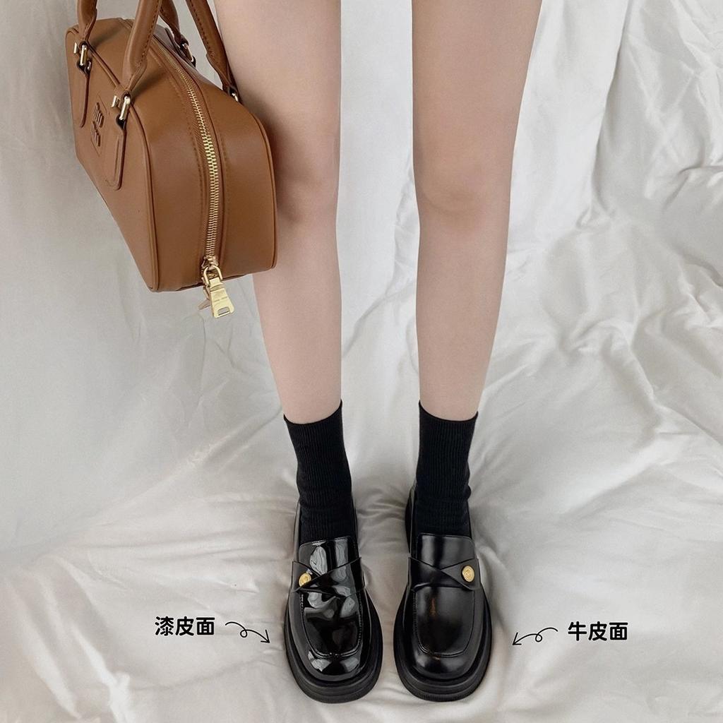 [sheii Su Yinyin] Small gold coins with thick soles step on the heel, lazy thick heels, loafers, women's small leather shoes, casual